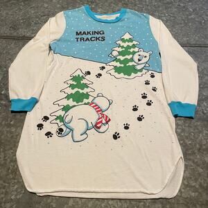 Vintage Jennifer Dale Bear Christmas Pajamas Nightgown Youth 11 USA Union Made